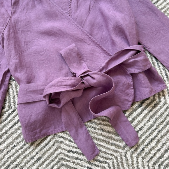 🏷️ SOLD • NOTPERFECTLINEN • Madrid Long Sleeve Linen Wrap Top in Dusty Lavender - Picture 6 of 13